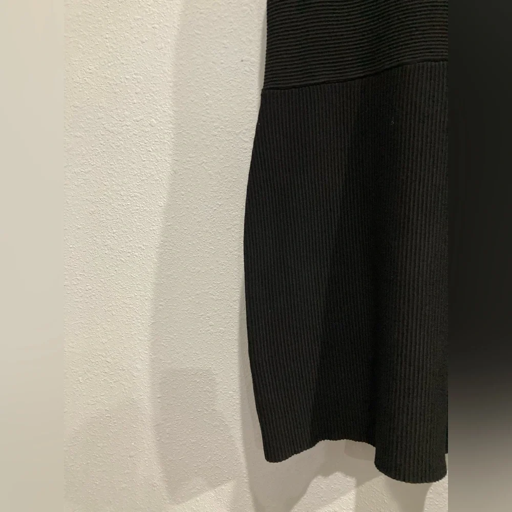 House Of Harlow Black Ribbed Feminine Mini Dress Neutral Contemporary Casual - Picture 3 of 9